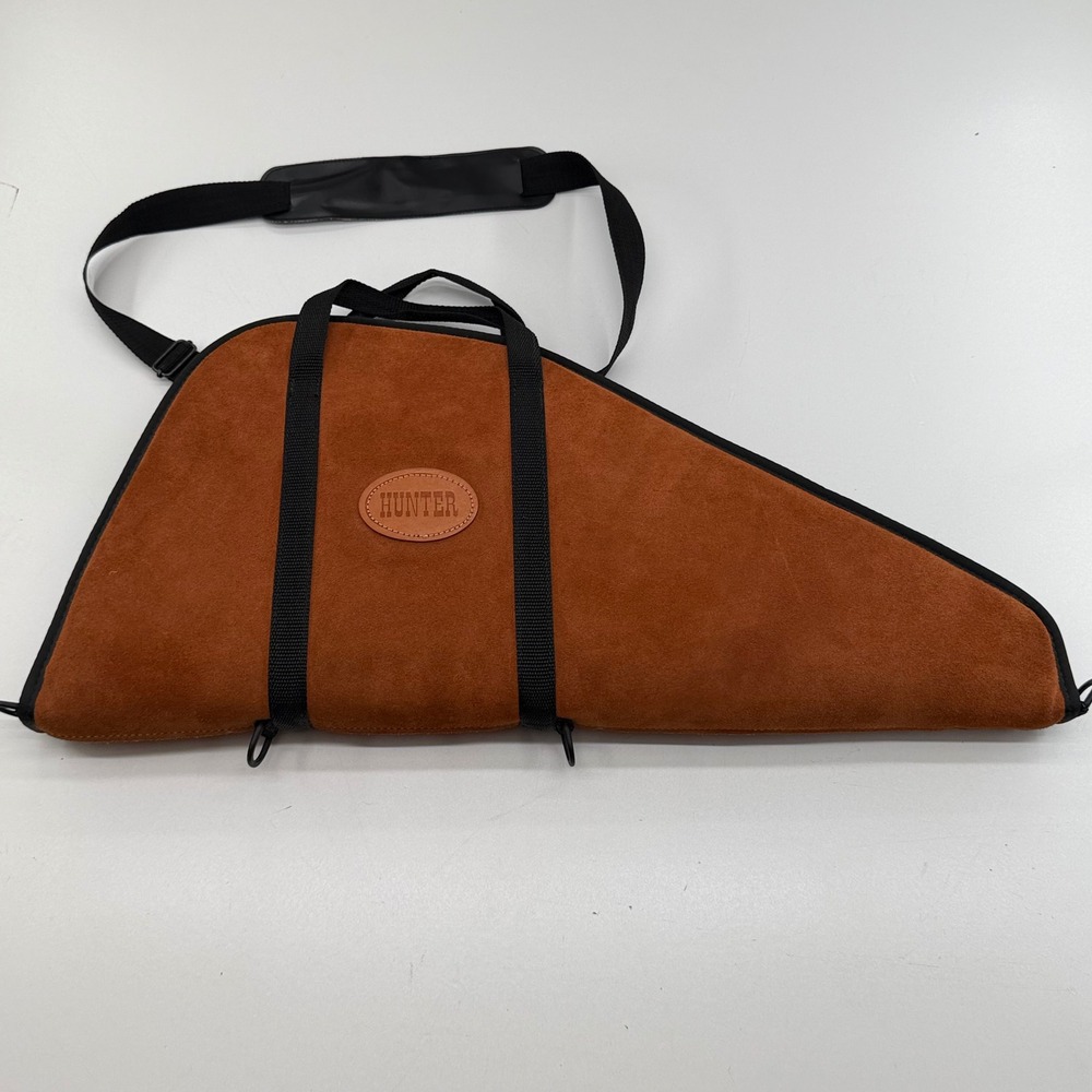 Hunter Suede Handgun Case Brown Fleece Lined Pistol Rug with Shoulder Strap